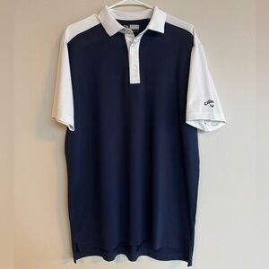 Callaway Golf Opti-Dri Polo Shirt Men’s Medium Navy Blue White Colorblock Sport
